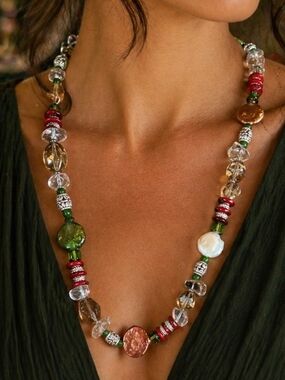 Trinkets Artisan Coin Pearl Quartz Swarovski Crystal Jade Toggle Necklace